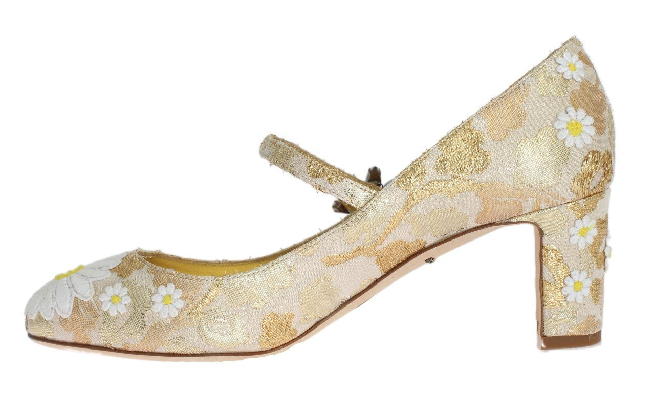 Gold Floral Brocade Crystal Pumps