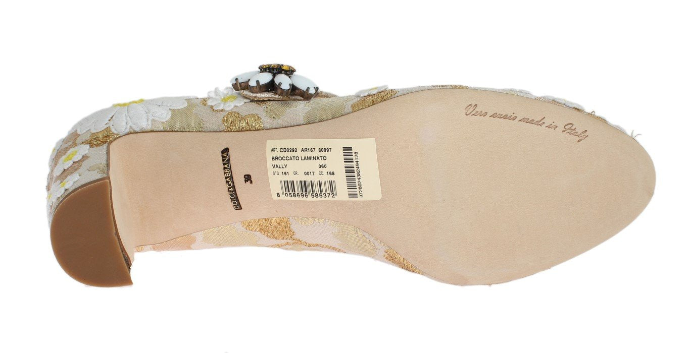 Gold Floral Brocade Crystal Pumps