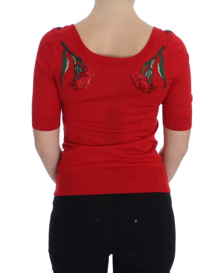 Red Roses Applique Pullover Sweater