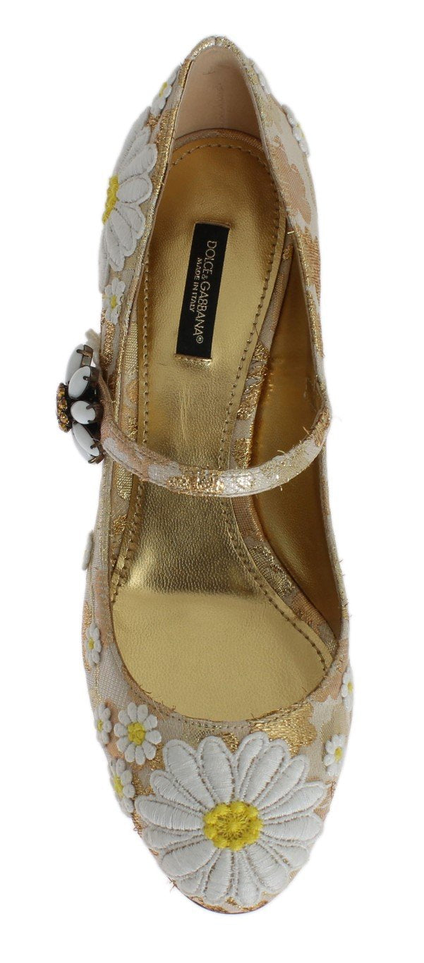 Gold Floral Brocade Crystal Pumps