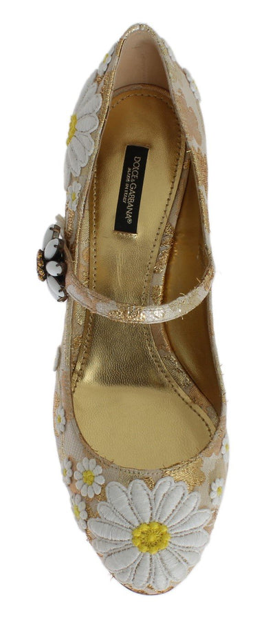 Gold Floral Brocade Crystal Pumps