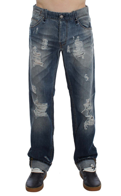 Blue Wash Torn Cotton Stretch Regular Fit Jeans