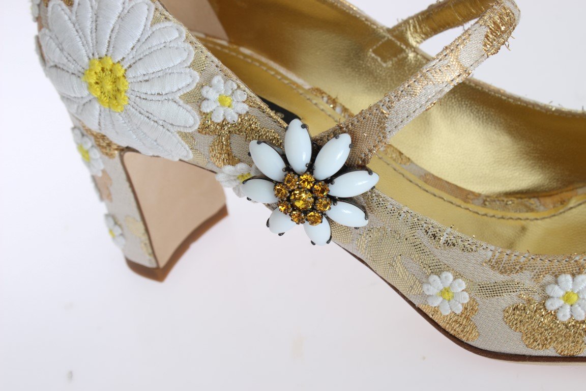 Gold Floral Brocade Crystal Pumps