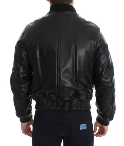 Black Lamb Skin Leather Bomber Jacket