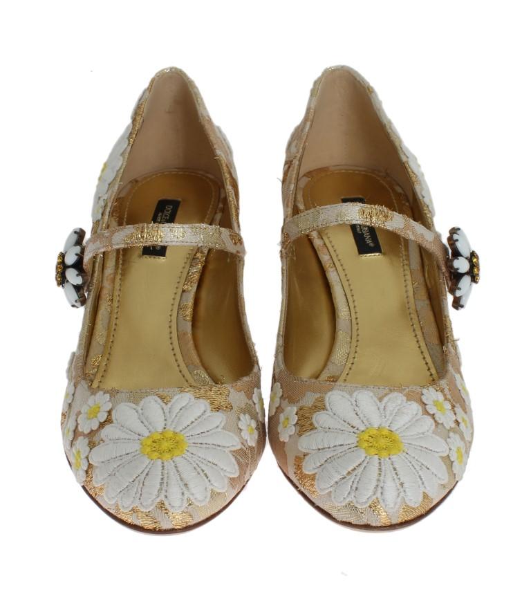 Gold Floral Brocade Crystal Pumps