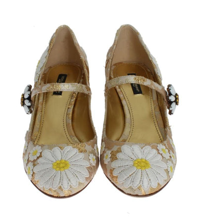 Gold Floral Brocade Crystal Pumps