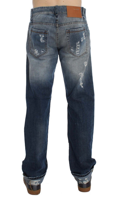 Blue Wash Torn Cotton Stretch Regular Fit Jeans