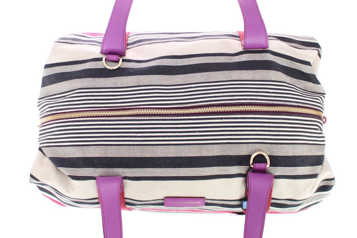 Multicolor striped boston bag