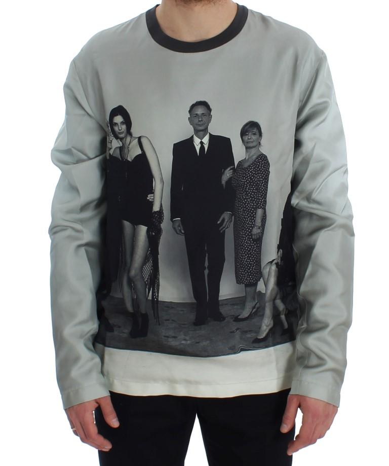 DG FAMILY Print Gray Crewneck Silk Sweater