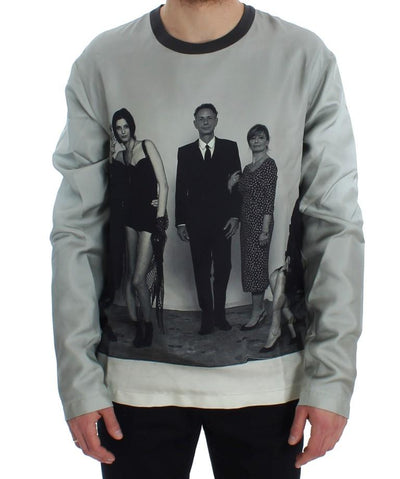 DG FAMILY Print Gray Crewneck Silk Sweater
