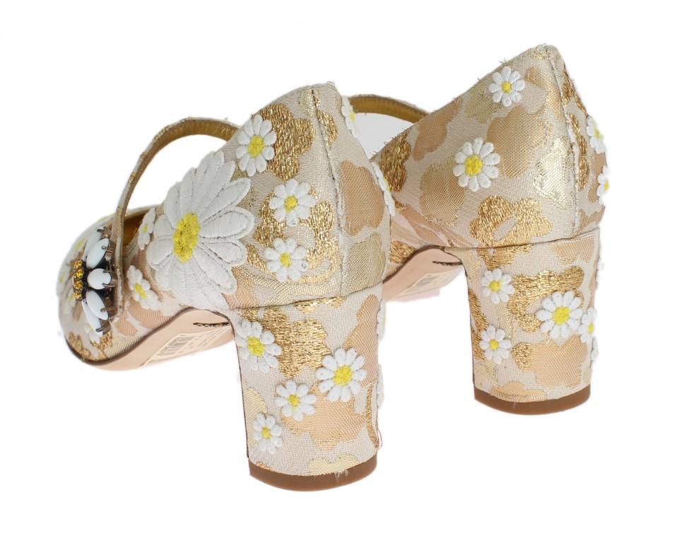 Gold Floral Brocade Crystal Pumps