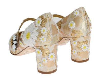 Gold Floral Brocade Crystal Pumps