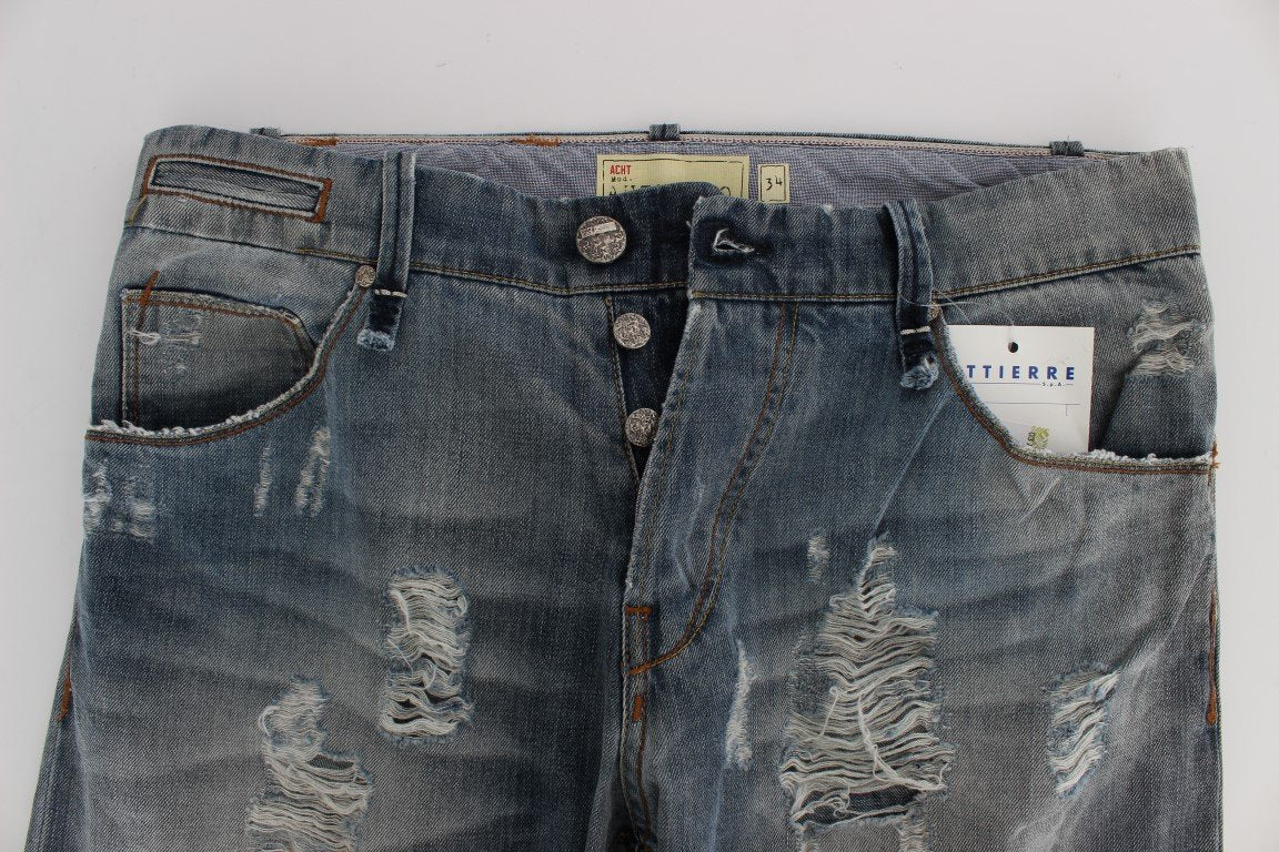 Blue Wash Torn Cotton Stretch Regular Fit Jeans