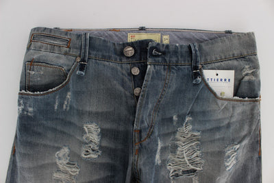 Blue Wash Torn Cotton Stretch Regular Fit Jeans