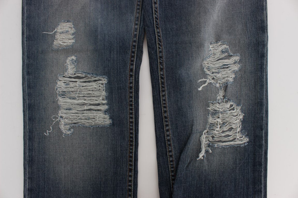 Blue Wash Torn Cotton Stretch Regular Fit Jeans