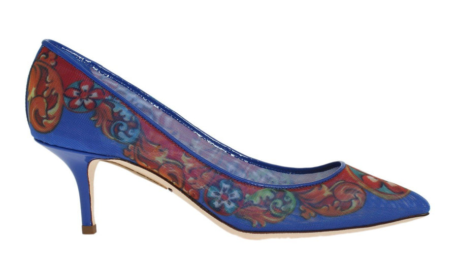 Blue Carretto Print Leather Pumps