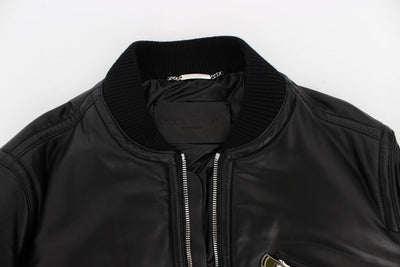 Black Lamb Skin Leather Bomber Jacket