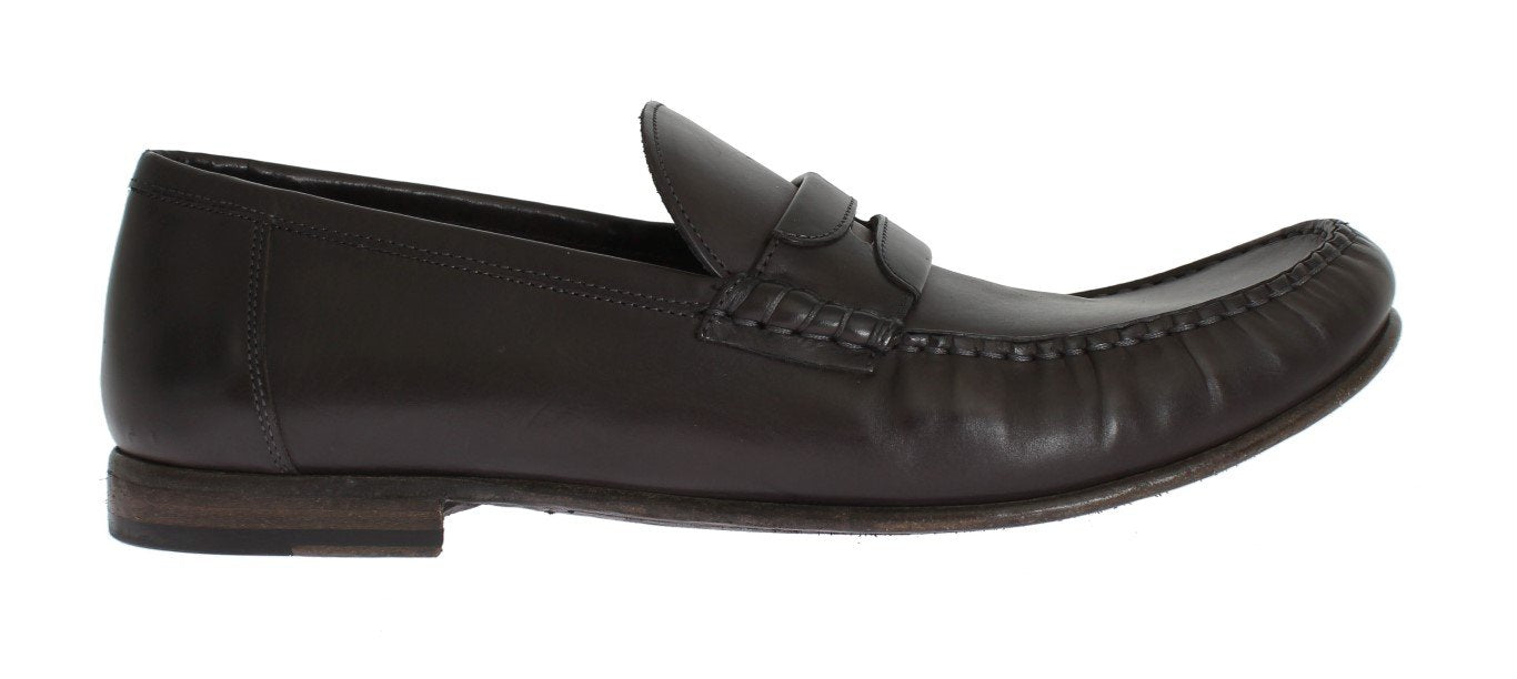 Gray Leather Loafers Shoes