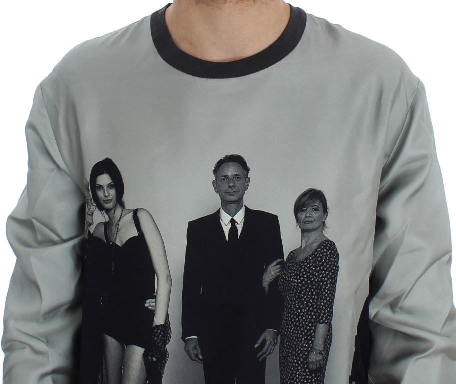 DG FAMILY Print Gray Crewneck Silk Sweater