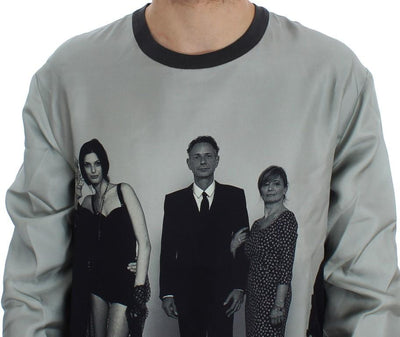DG FAMILY Print Gray Crewneck Silk Sweater