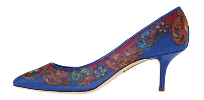 Blue Carretto Print Leather Pumps