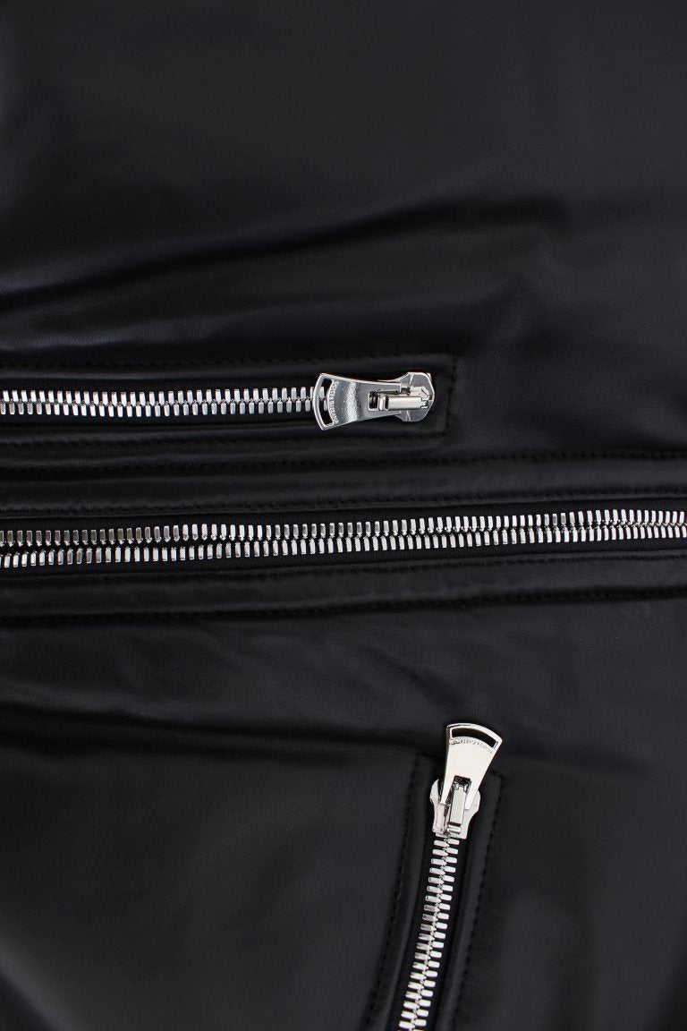 Black Lamb Skin Leather Bomber Jacket