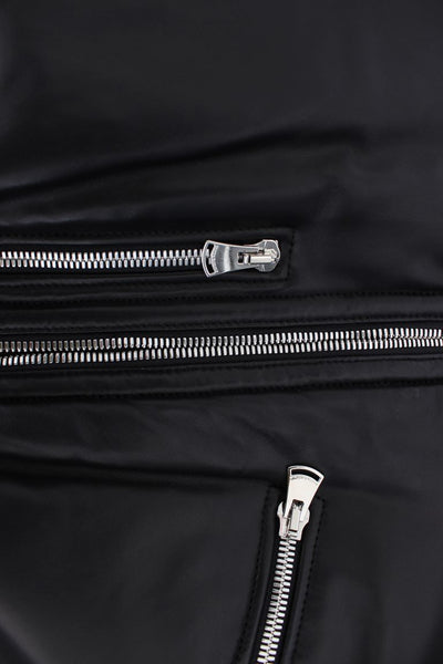 Black Lamb Skin Leather Bomber Jacket