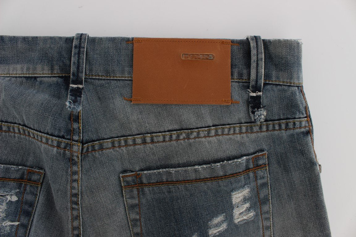 Blue Wash Torn Cotton Stretch Regular Fit Jeans