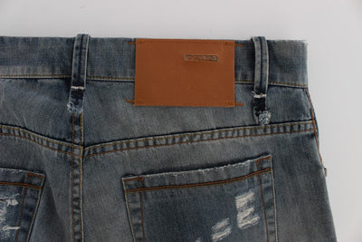 Blue Wash Torn Cotton Stretch Regular Fit Jeans
