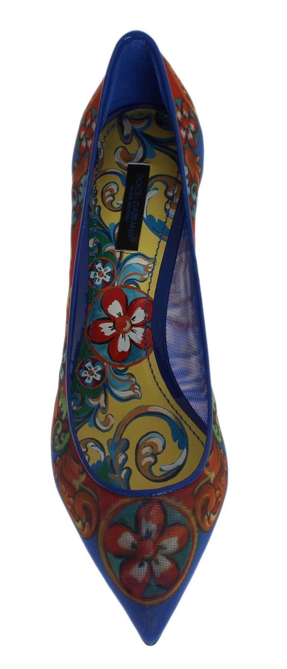 Blue Carretto Print Leather Pumps