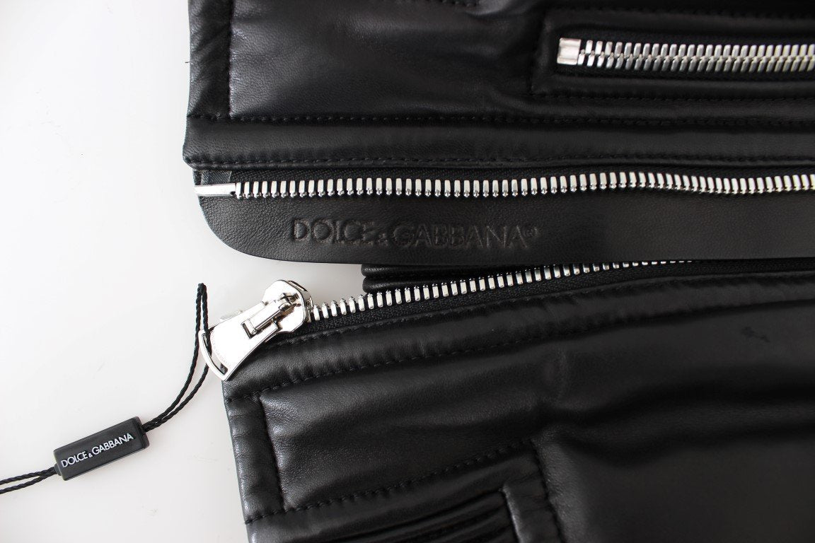 Black Lamb Skin Leather Bomber Jacket