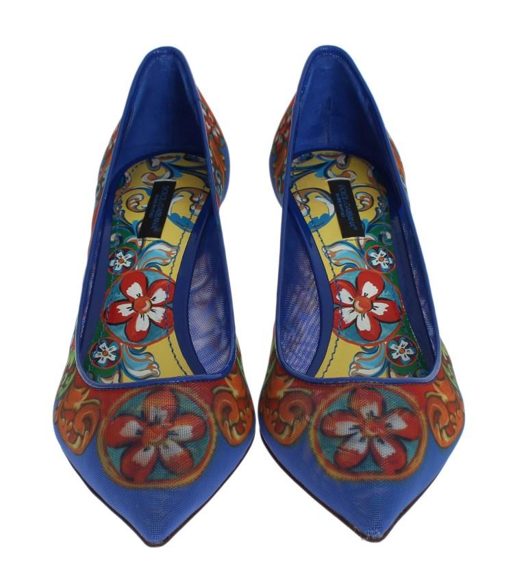 Blue Carretto Print Leather Pumps