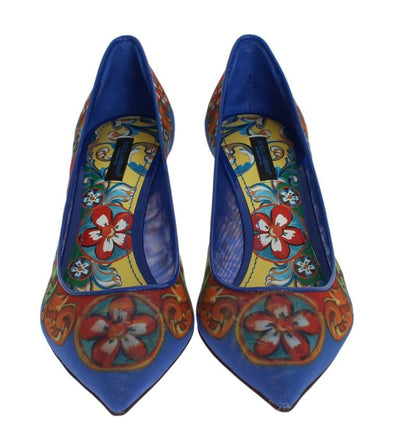 Blue Carretto Print Leather Pumps