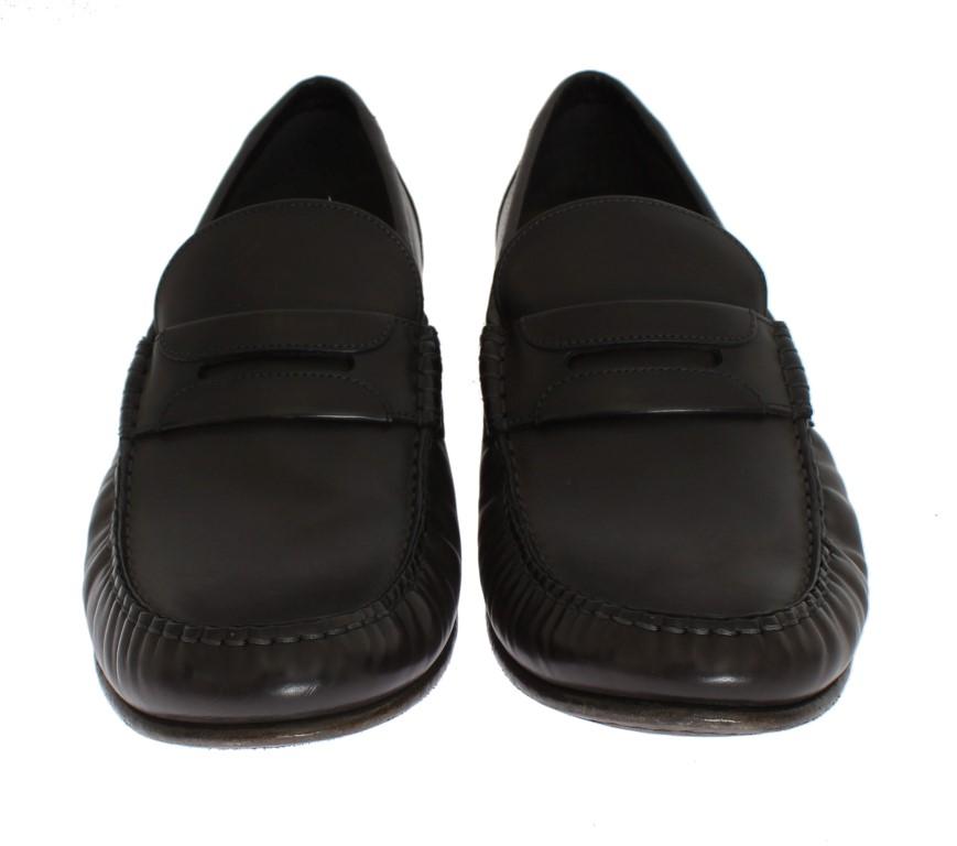Gray Leather Loafers Shoes
