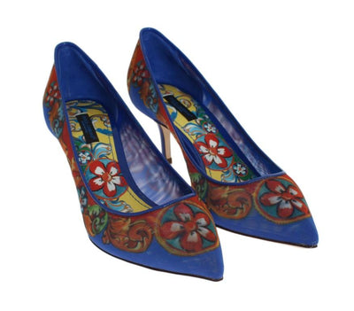 Blue Carretto Print Leather Pumps