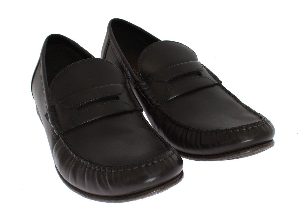 Gray Leather Loafers Shoes