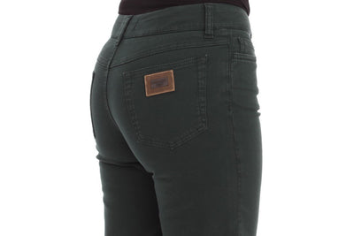 Green Cotton Stretch Straight Fit Jeans