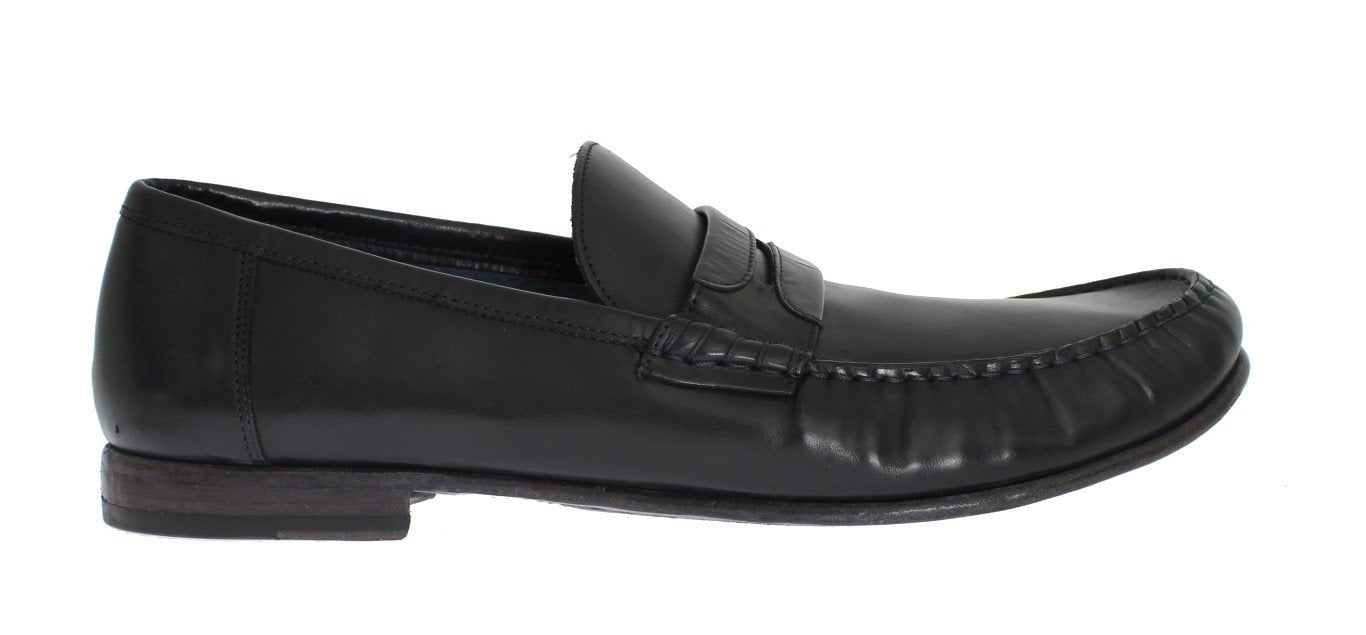 Blue Leather Loafers Shoes
