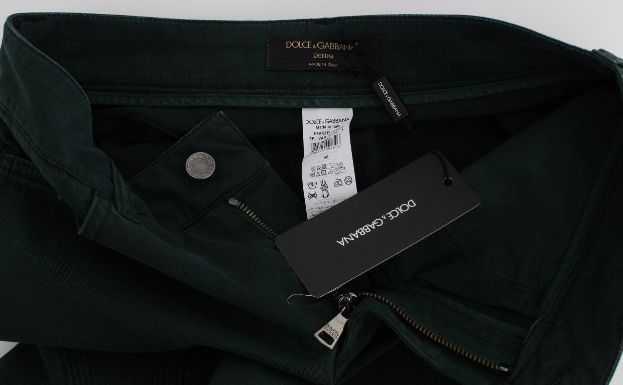 Green Cotton Stretch Straight Fit Jeans