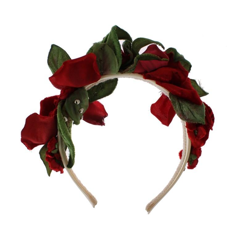 Green Red Roses Floral Studded Silk Headband