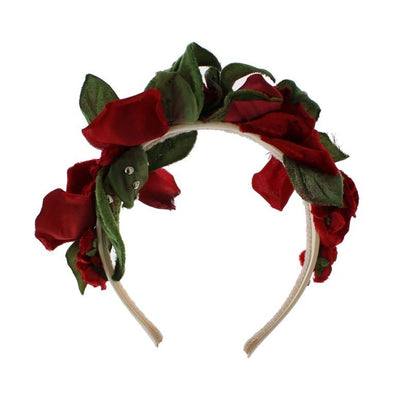 Green Red Roses Floral Studded Silk Headband