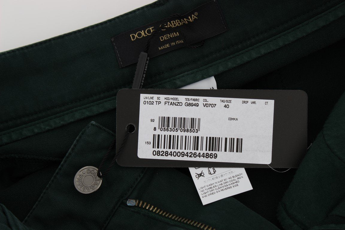 Green Cotton Stretch Straight Fit Jeans