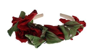 Green Red Roses Floral Studded Silk Headband