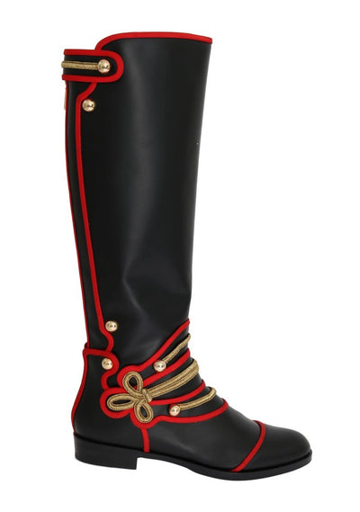 Black Leather Gold Studs Boots