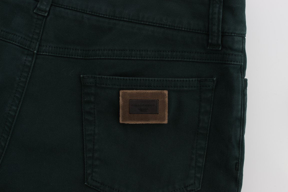 Green Cotton Stretch Straight Fit Jeans