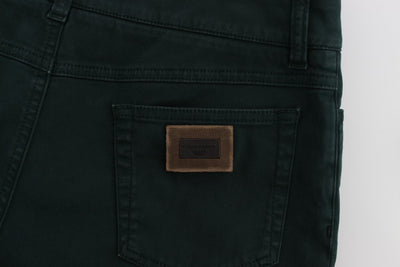 Green Cotton Stretch Straight Fit Jeans