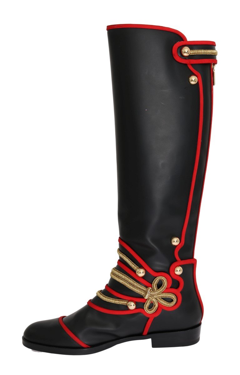 Black Leather Gold Studs Boots