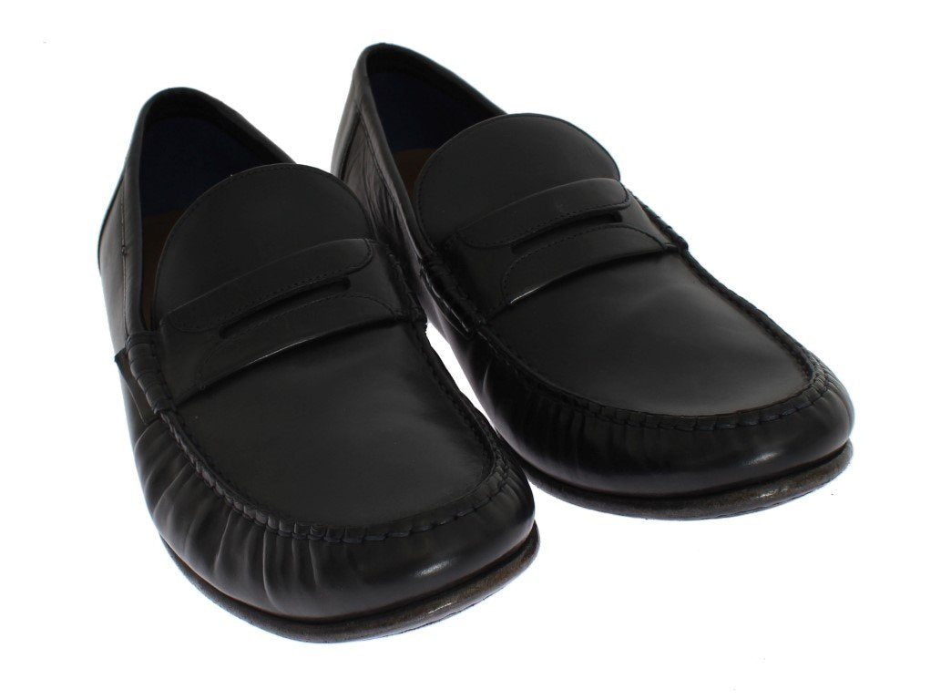 Blue Leather Loafers Shoes