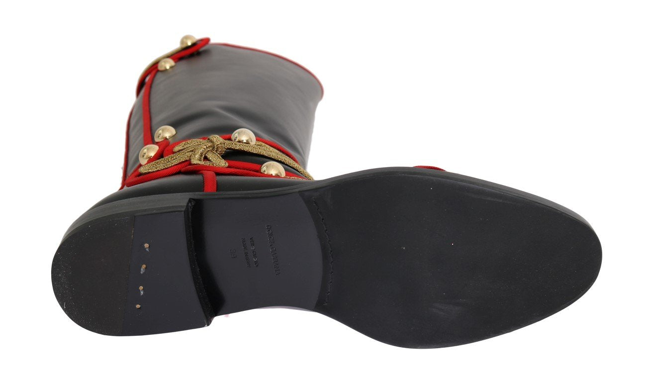Black Leather Gold Studs Boots