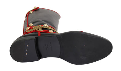Black Leather Gold Studs Boots